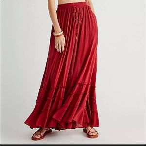 NEW WITHOUT TAGS FREE PEOPLE Sz XL CHANTAL MAXI SKIRT ONLY STOLEN KISS RED SZ XL